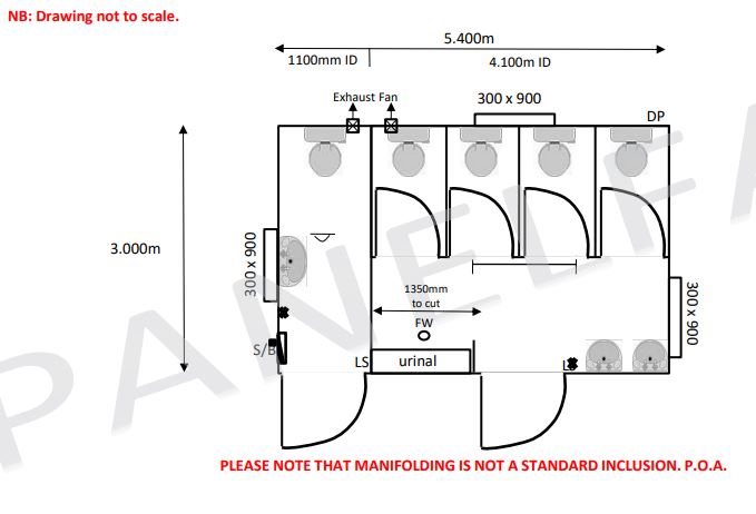 Portable 2 Toilets with 2 Shower Diagram